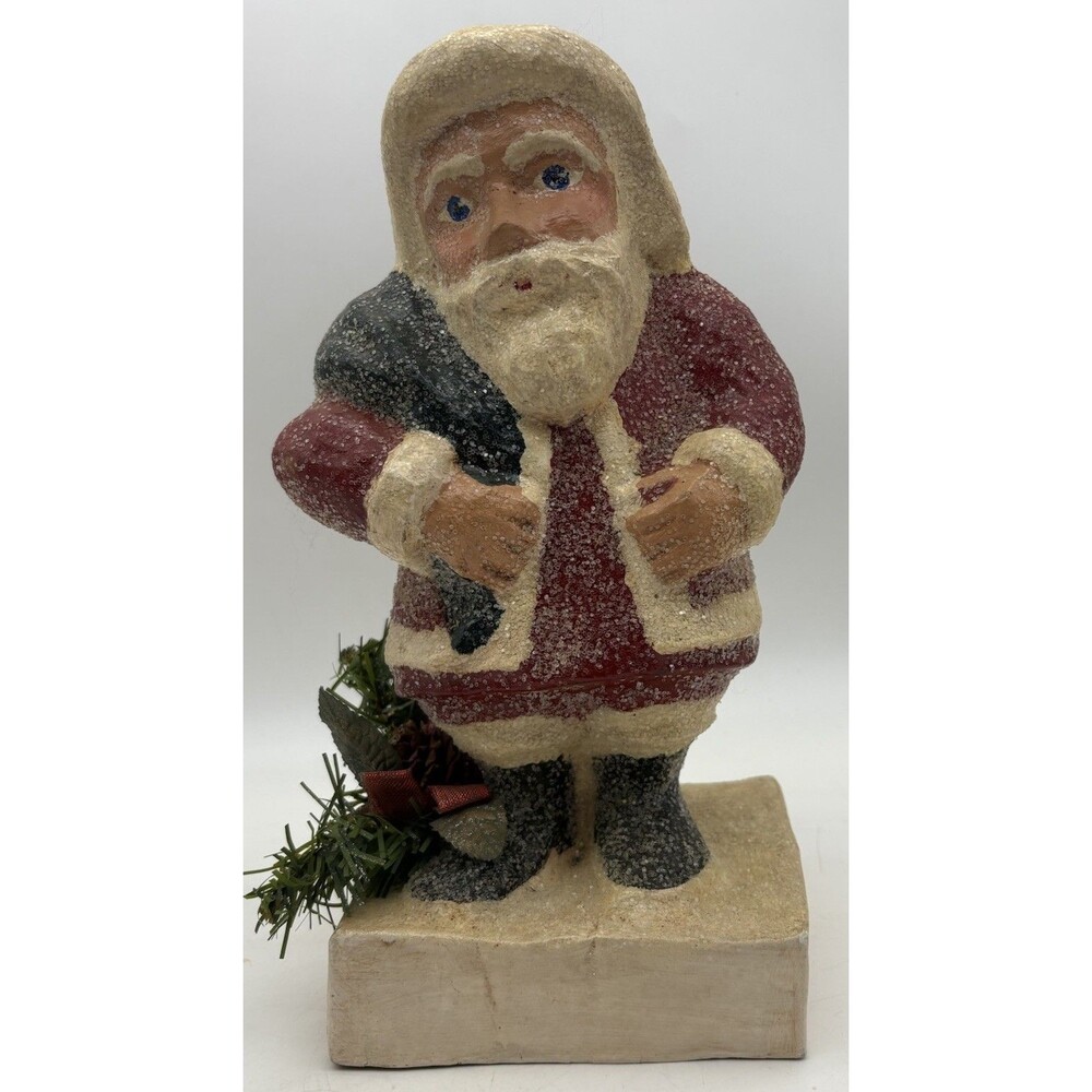 Vintage papier-mâché 11”  Santa Claus With Sack Christmas Nostalgia Sugar  Shelf